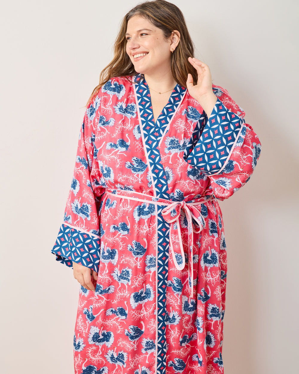 Ostrich Dance - Satin Robe & Satin Chic To Sleep Shortie - Fancy Pink - Printfresh