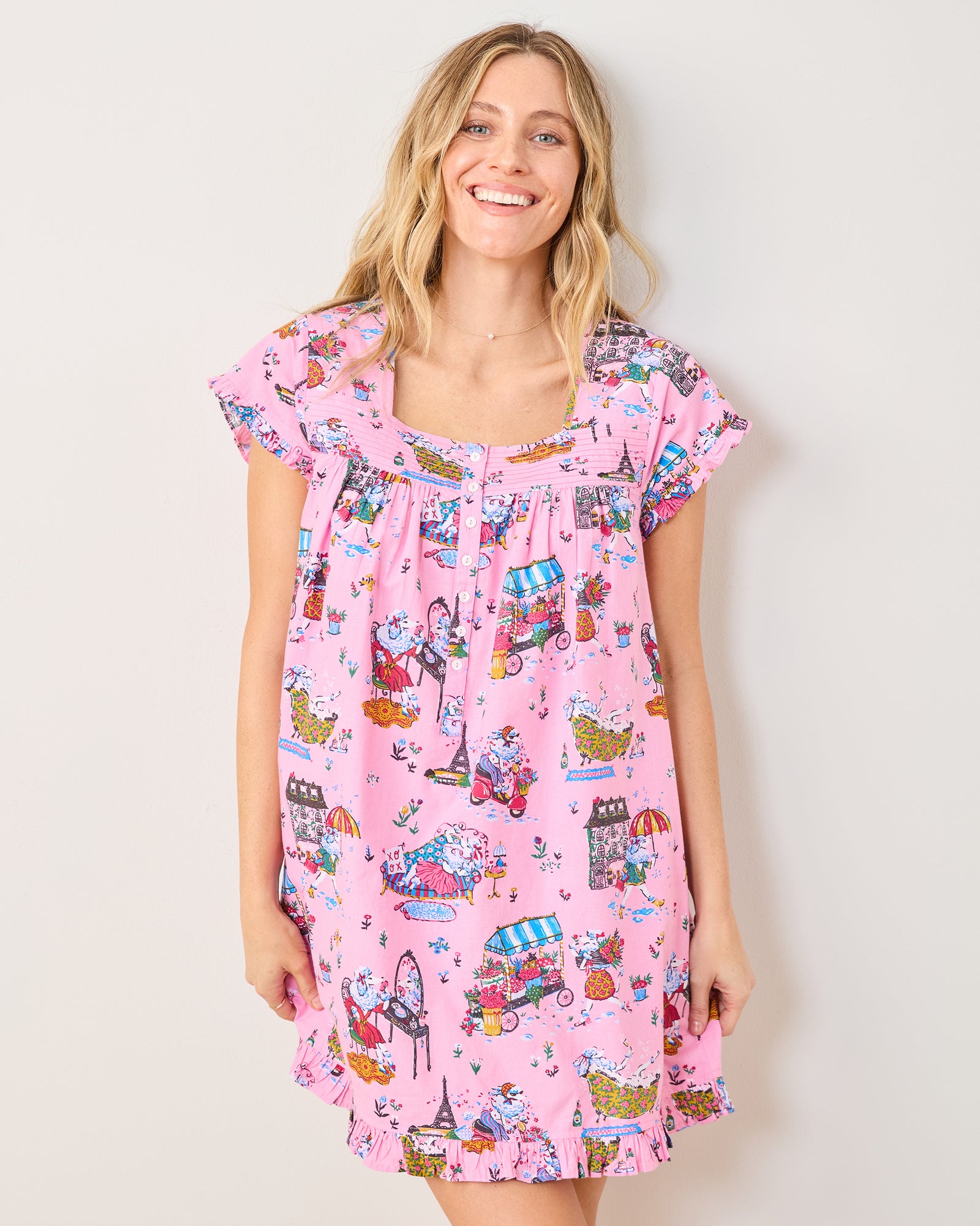 Parisian Poodles - Pintuck Nightgown - Paris Pink - Printfresh