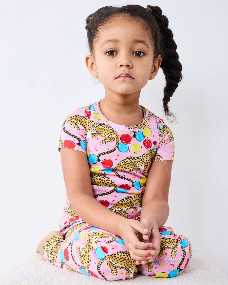Birthday Bagheera - Kids Short Sleeve PJ Set - Pink Confetti - Printfresh