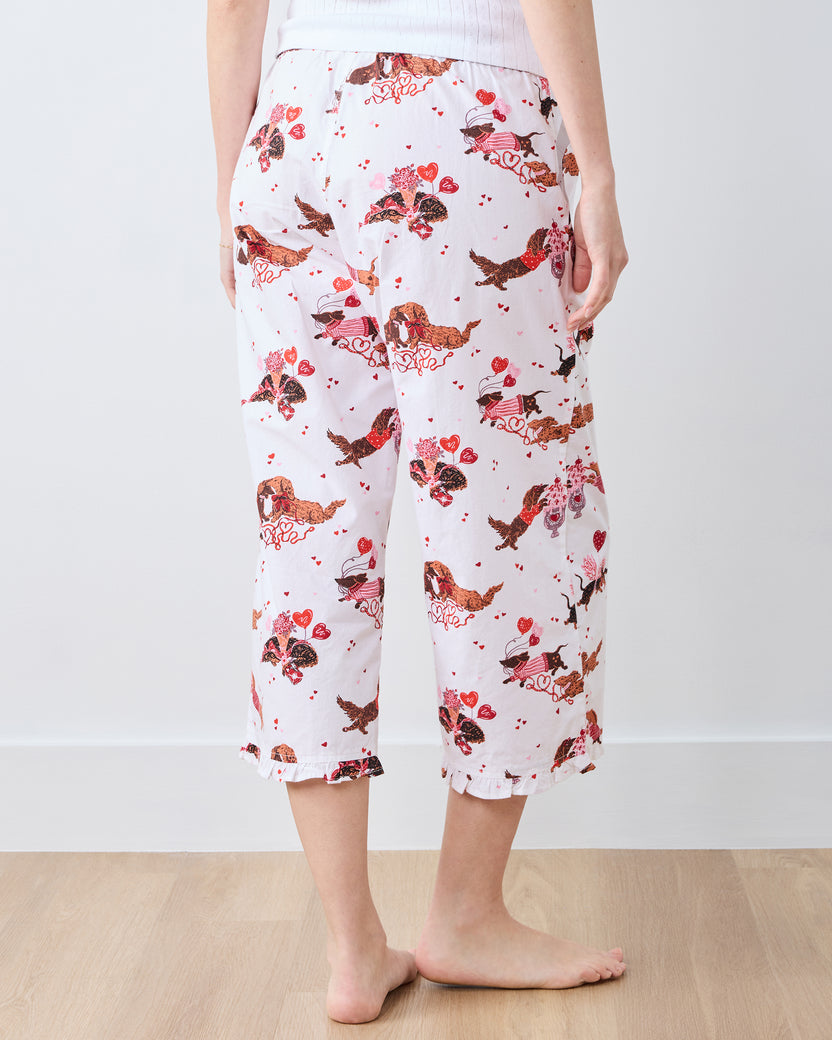 Dachshund Date - Ruffle Cropped Pants - Cloud - Printfresh
