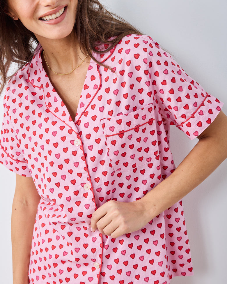 Mini Candy Hearts - Short PJ Set - Pink Macaron - Printfresh