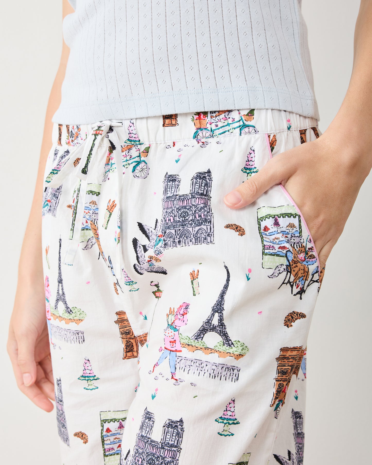 Paris Getaway - Cropped PJ Pant - Cloud - Printfresh