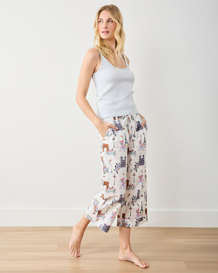 Paris Getaway - Cropped PJ Pant - Cloud - Printfresh