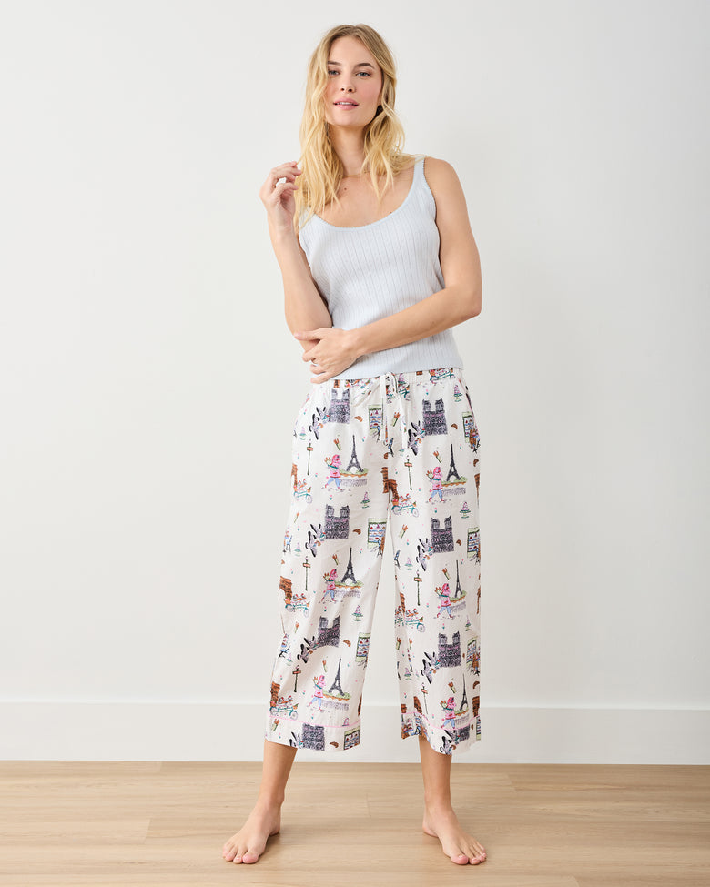 Paris Getaway - Cropped PJ Pant - Cloud - Printfresh