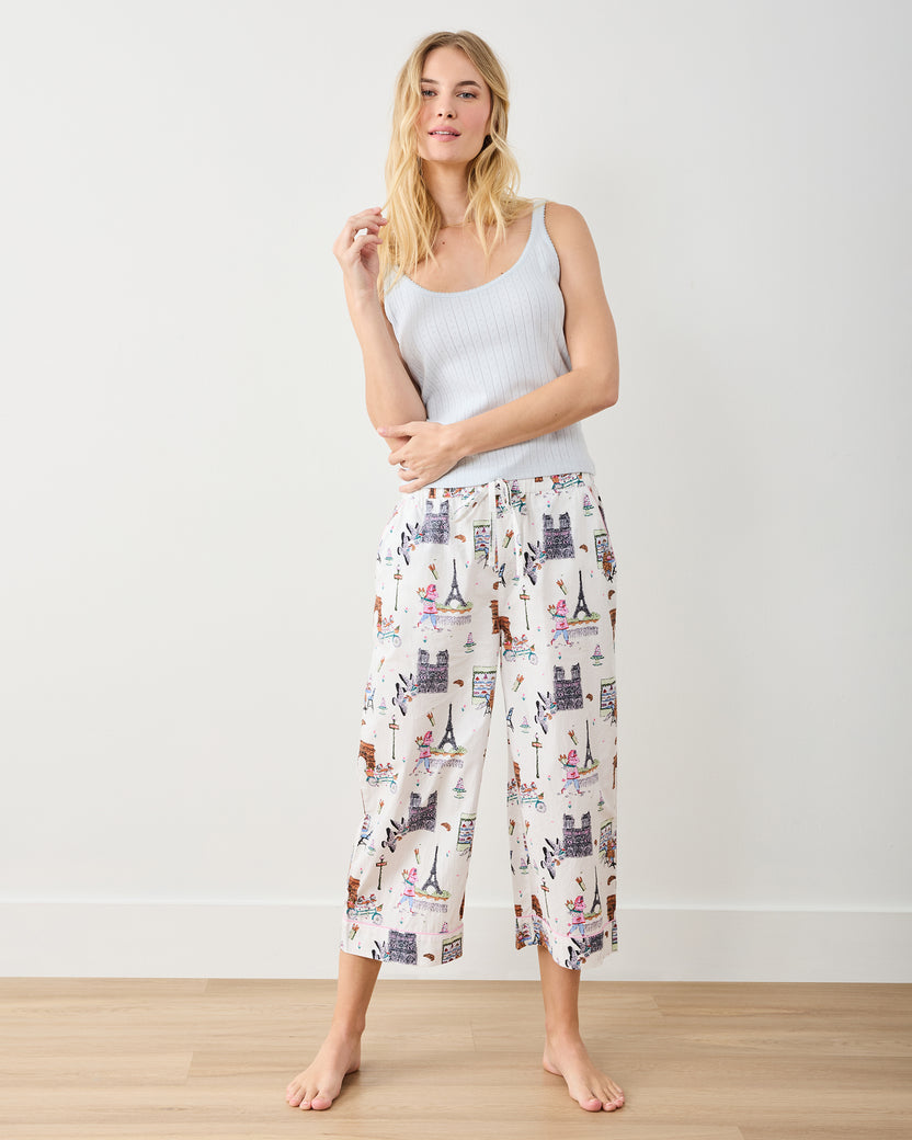 Paris Getaway - Cropped PJ Pant - Cloud - Printfresh