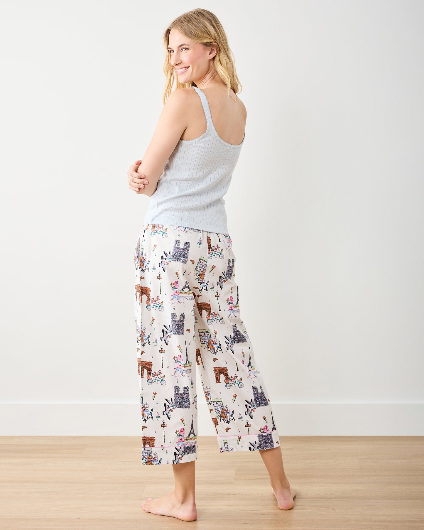 Paris Getaway - Cropped PJ Pant - Cloud - Printfresh