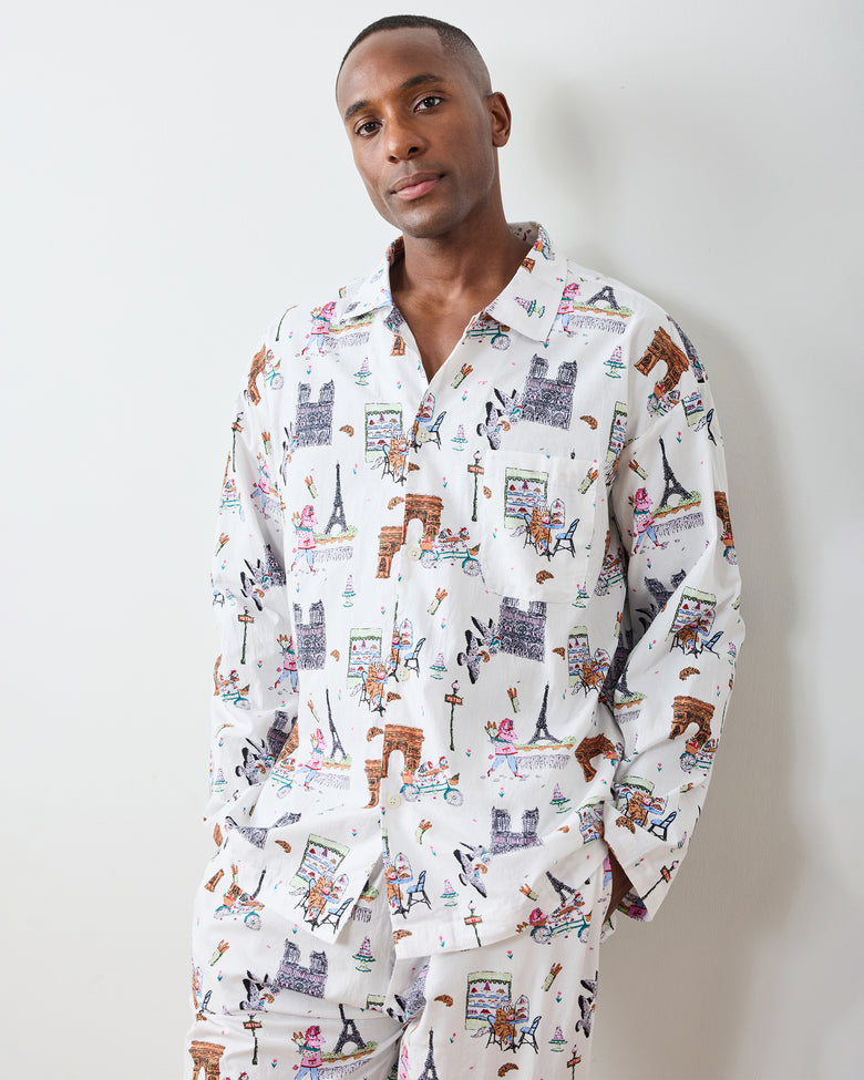 Paris Getaway - Men's Long PJ Set - Cloud - Printfresh