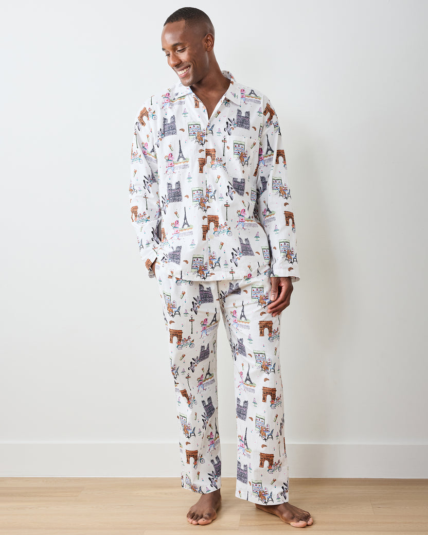 Paris Getaway - Men's Long PJ Set - Cloud - Printfresh