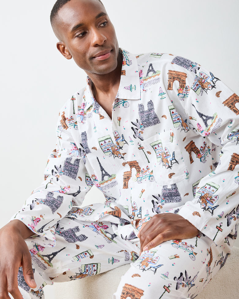 Paris Getaway - Men's Long PJ Set - Cloud - Printfresh
