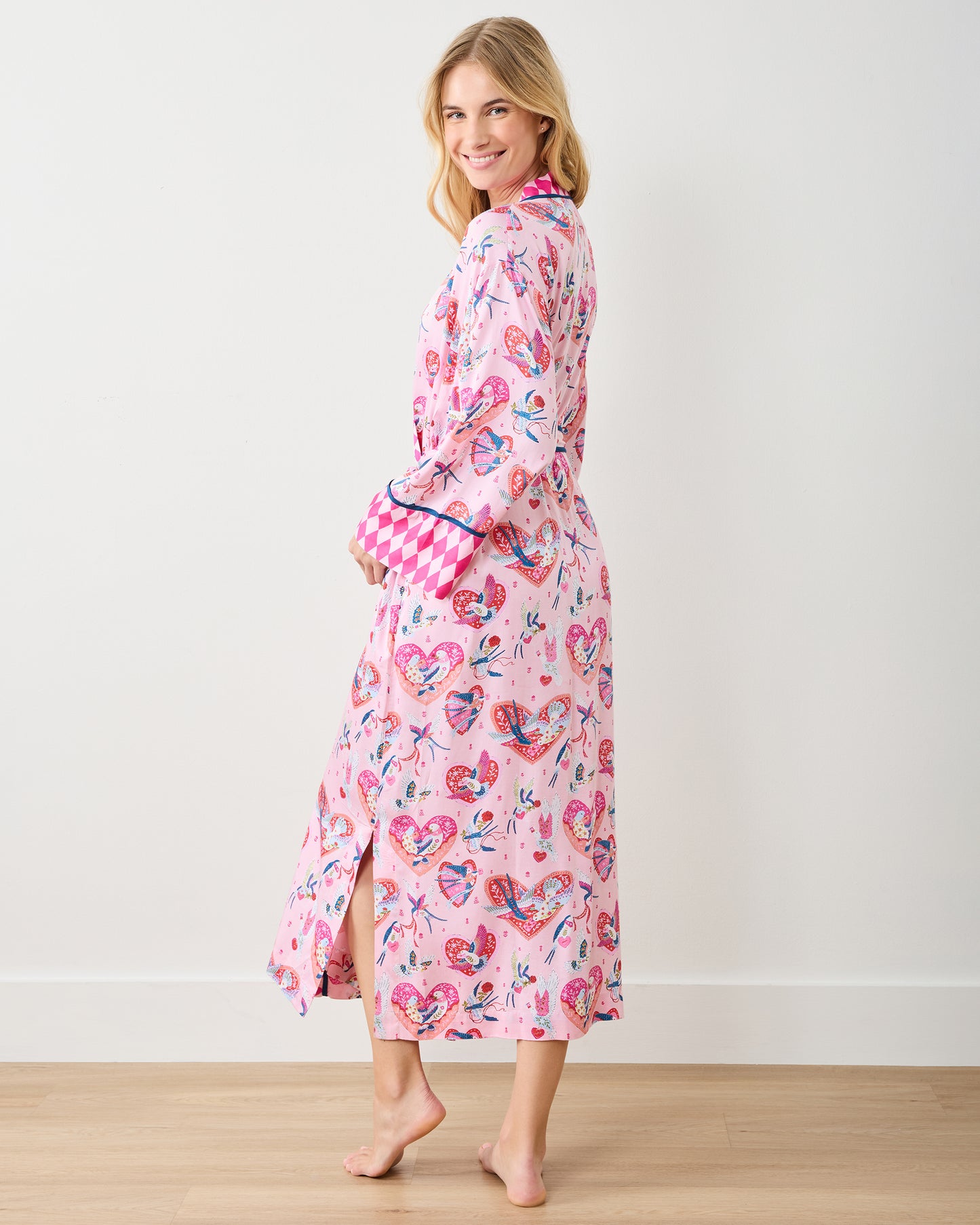 Swooning Sparrows - Eco Satin Robe - Pink Petal - Printfresh