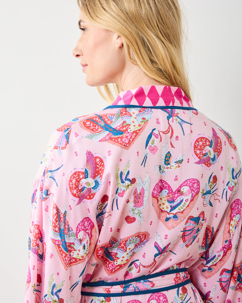 Swooning Sparrows - Eco Satin Robe - Pink Petal - Printfresh