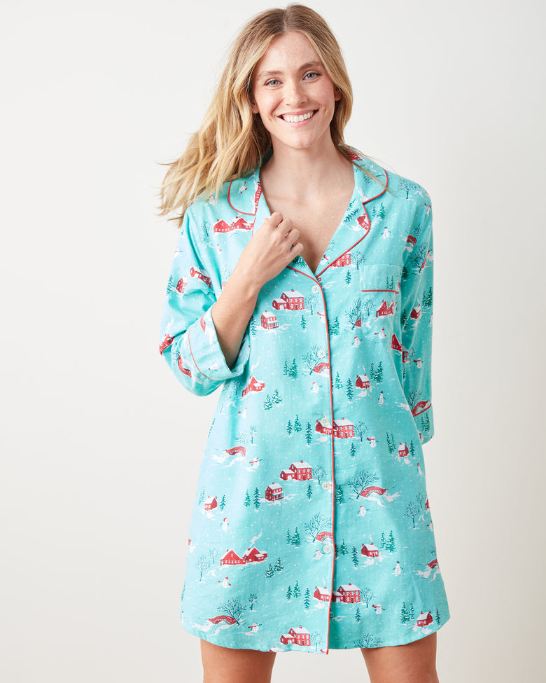 Winter Wonderland - Lightweight Flannel Sleep Shirt - Snow Day - Printfresh