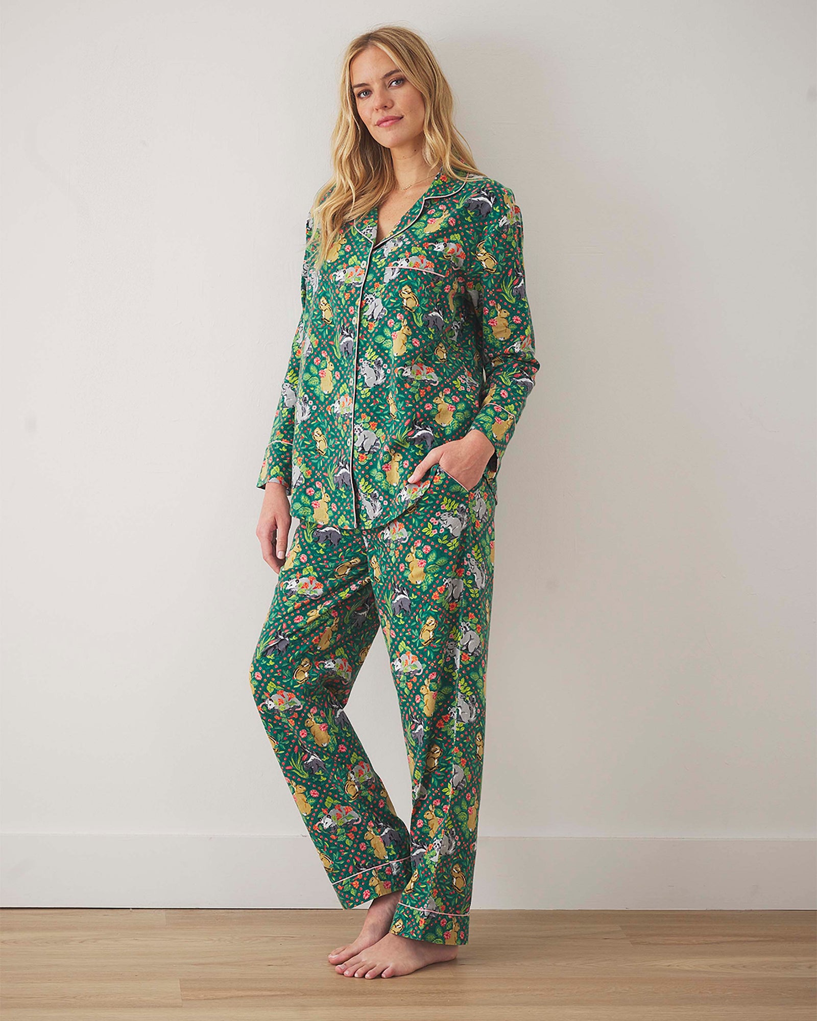 Woodland Critters - Flannel Long PJ Set - Fern - Printfresh