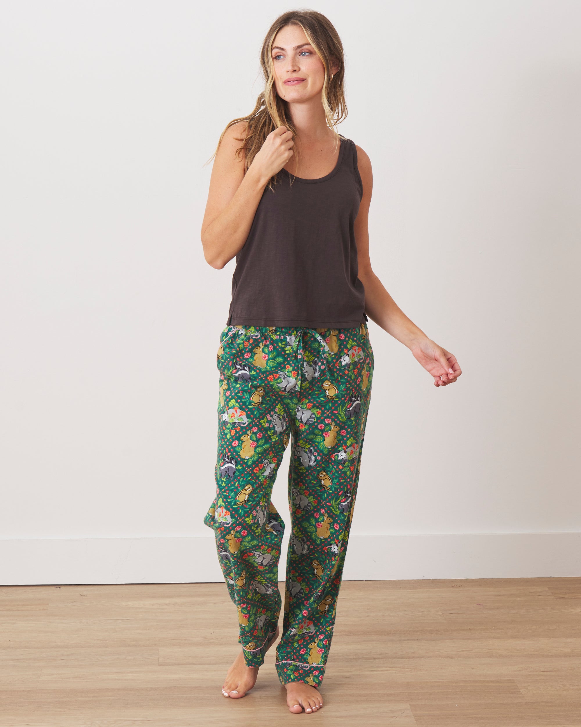 Woodland Critters -  Flannel PJ Pants - Fern - Printfresh