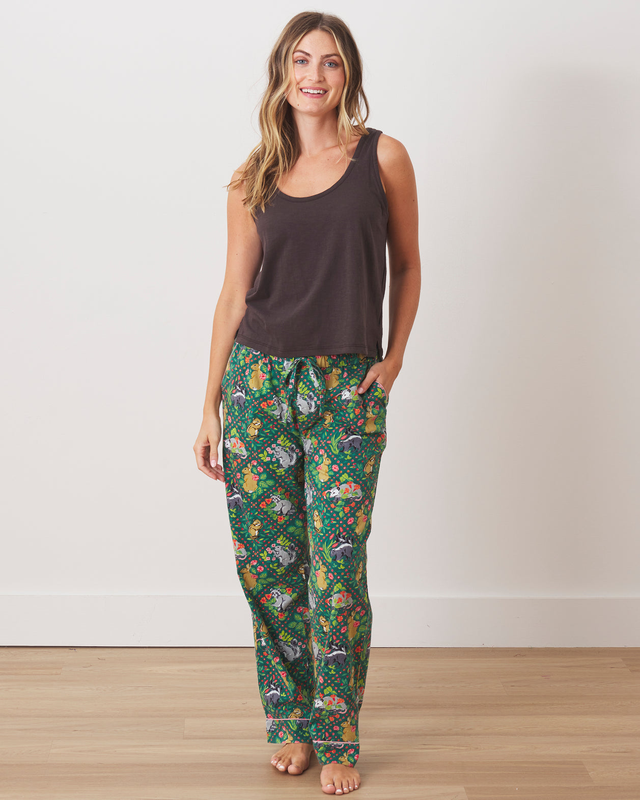 Woodland Critters -  Flannel PJ Pants - Fern - Printfresh