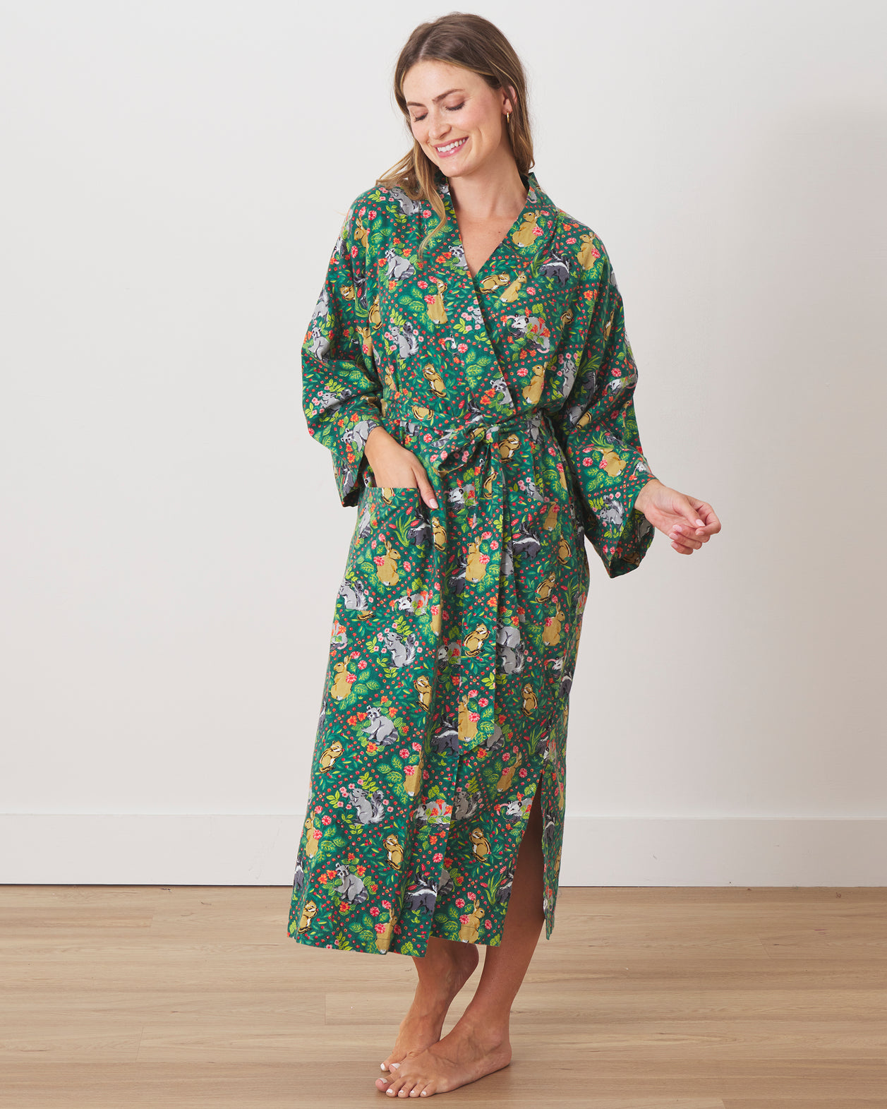 Woodland Critters - Flannel Robe - Fern - Printfresh