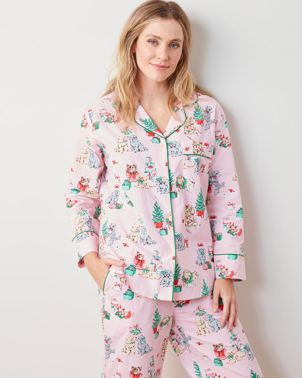 PF x The Hiltons Christmas Poodle Party - Long PJ Set - Rose - Printfresh