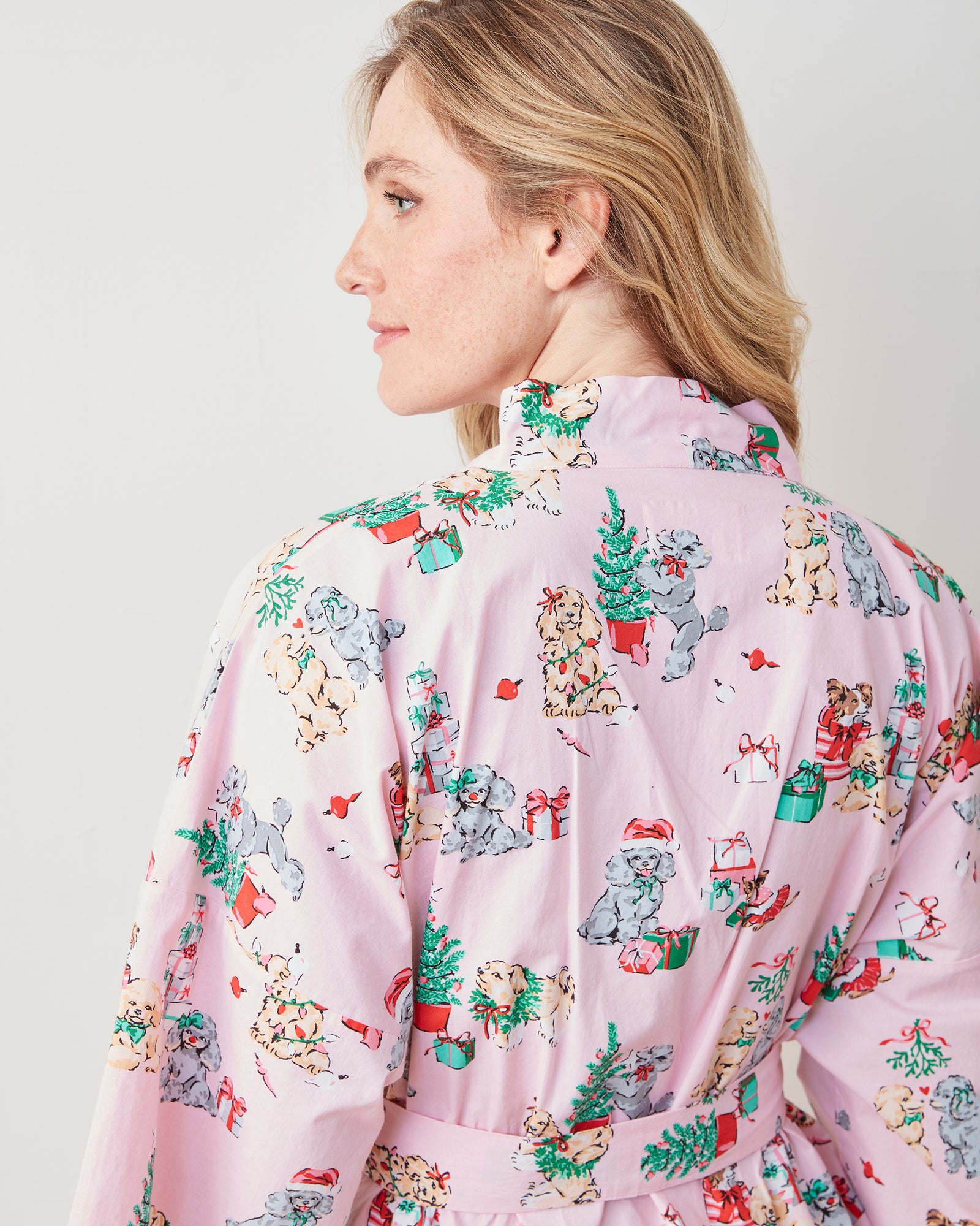 PF x The Hiltons Christmas Poodle Party - Robe - Rose - Printfresh