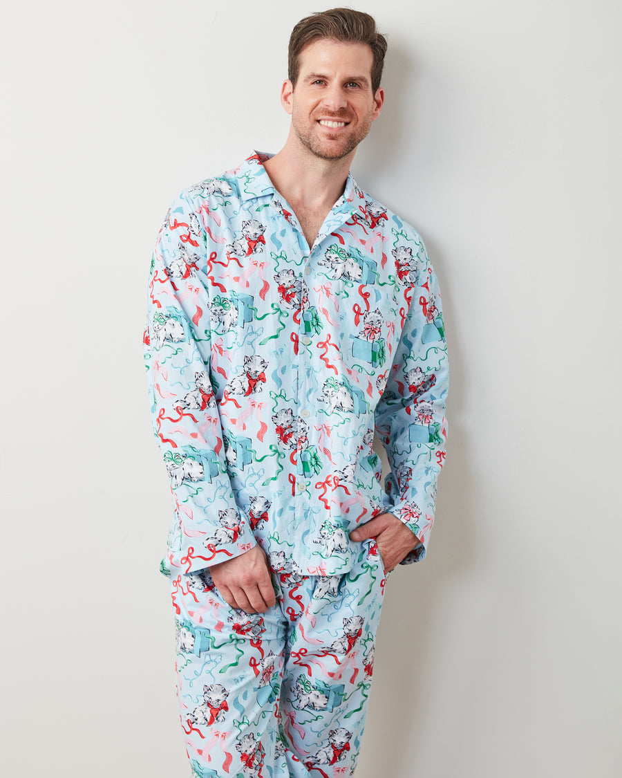 PF x The Hiltons Wrapped Gifts - Men's Long PJ Set - Baby Blue - Printfresh
