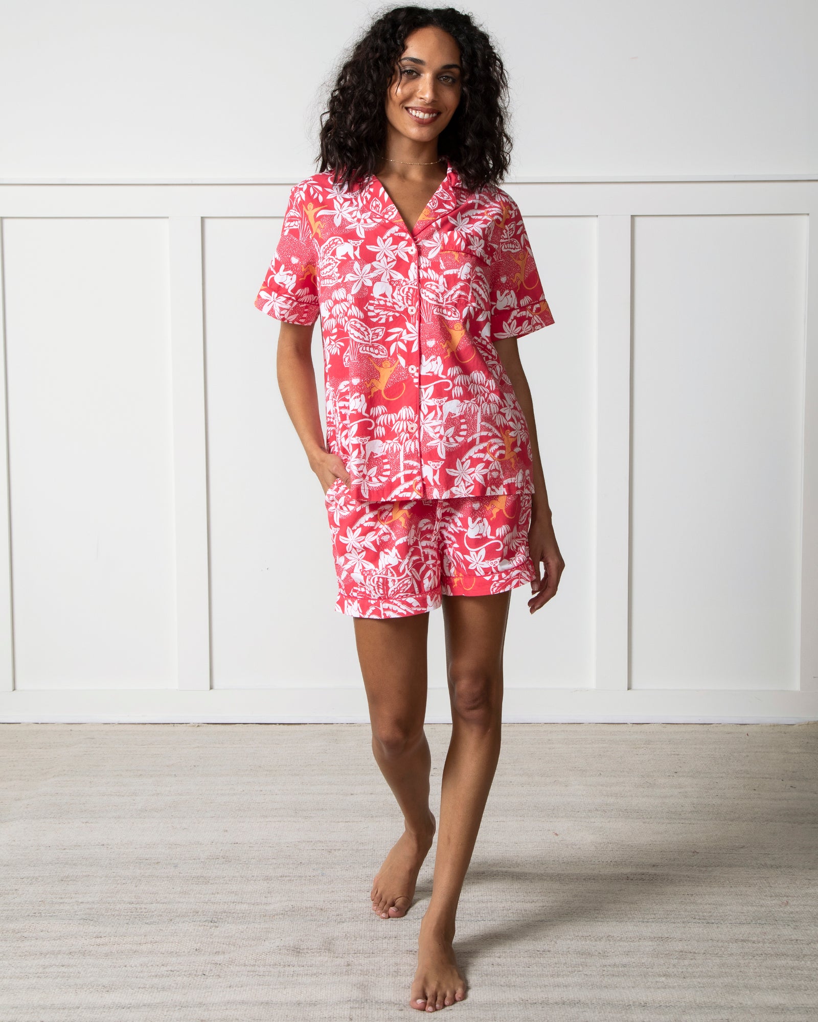 PF x J.McLaughlin Swinging Palm - Short PJ Set - Camellia Pink - Printfresh