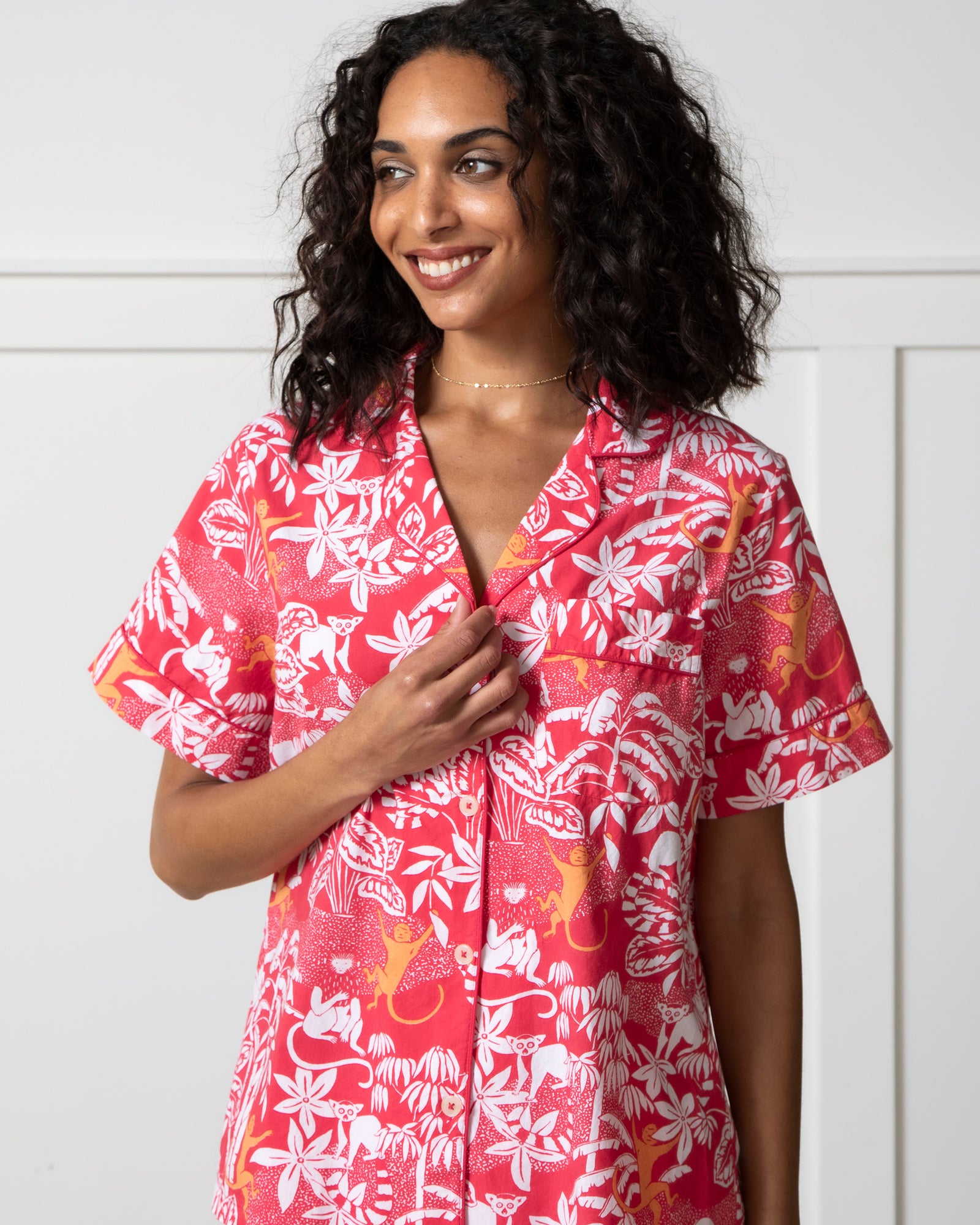 PF x J.McLaughlin Swinging Palm - Short PJ Set - Camellia Pink - Printfresh