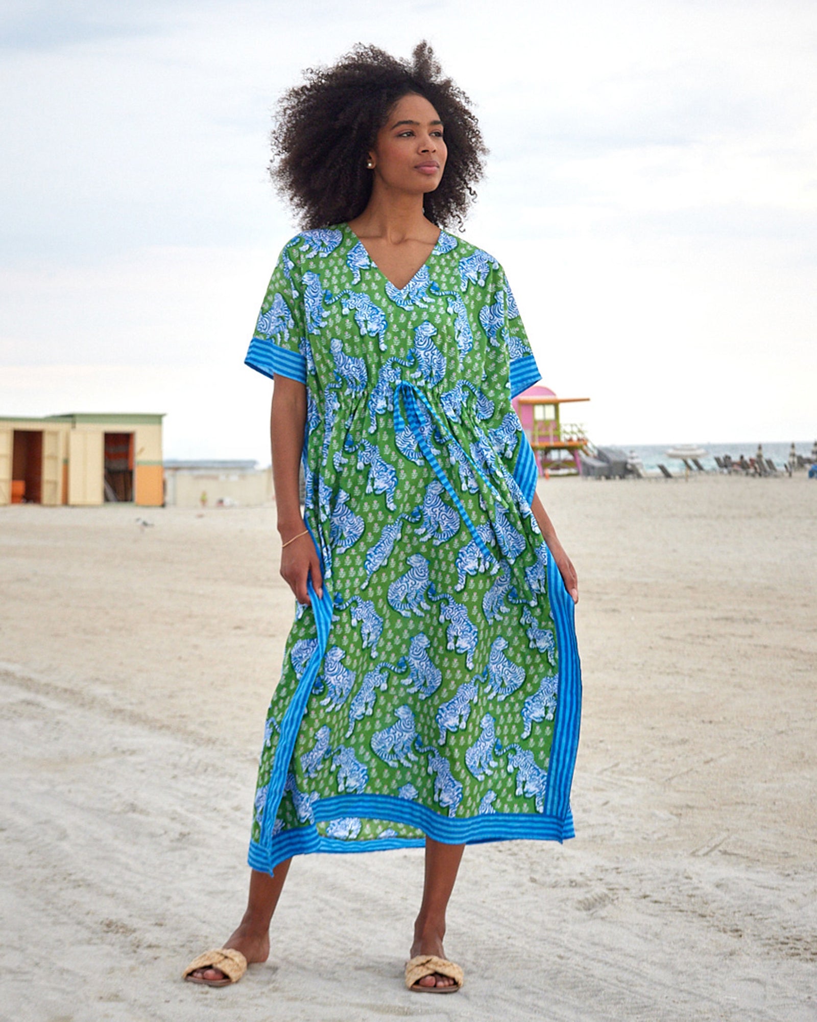 Tiger Queen - Let's Cruise Caftan - Sea Grass - Printfresh