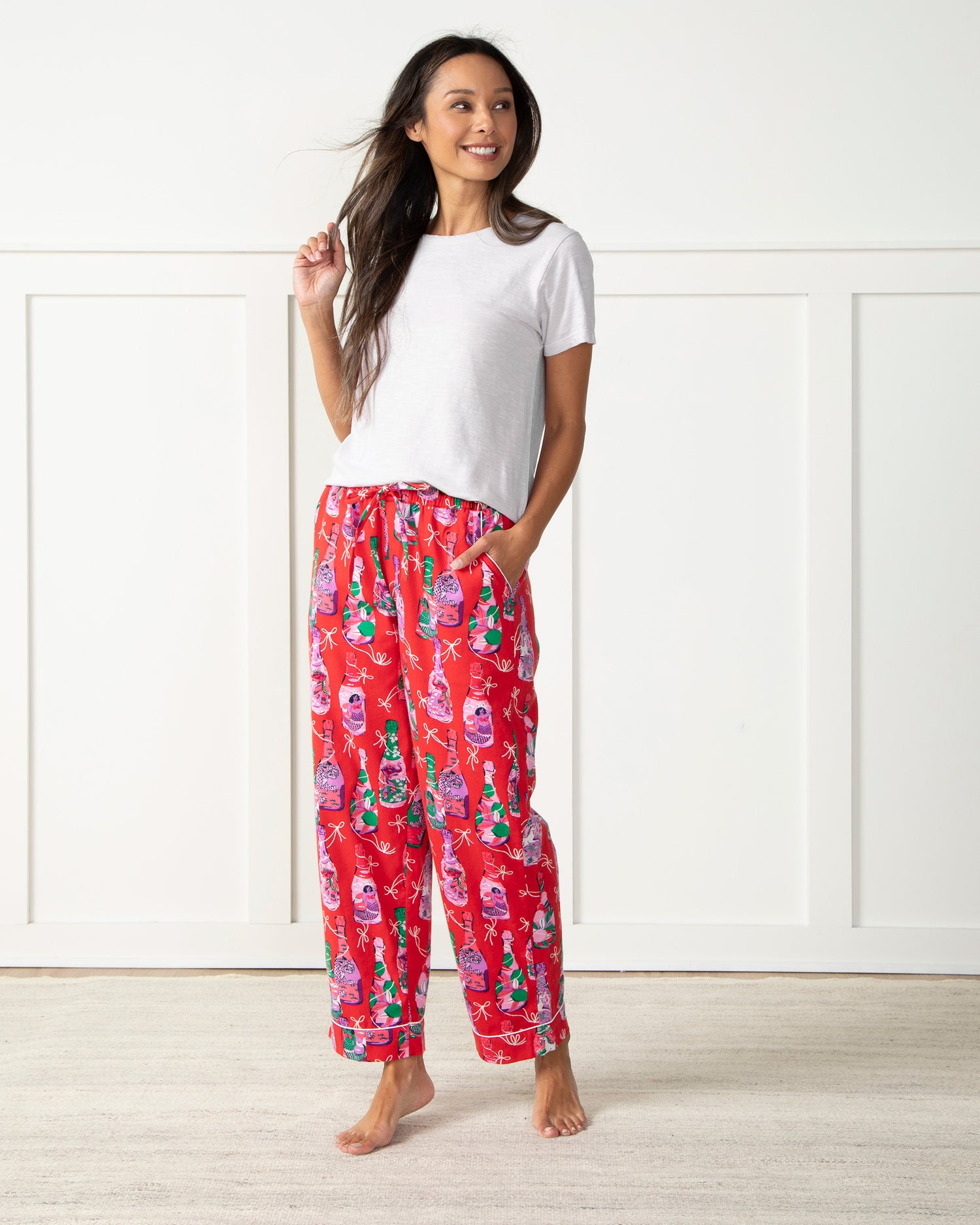 Pop the Bubbly - T-Shirt & Pajama Pant Set - Red Stocking - Printfresh