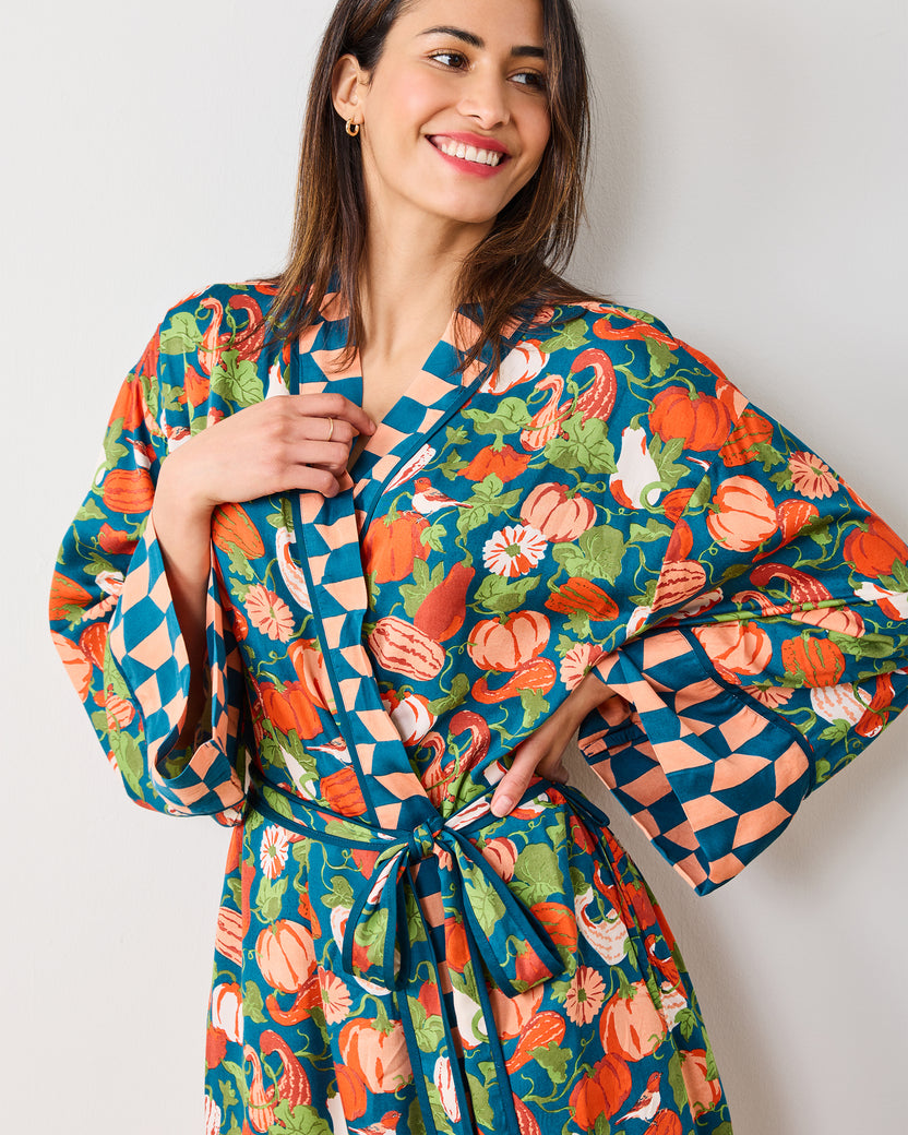 Pumpkin Patch - Eco Satin Robe - Midnight Harvest - Printfresh