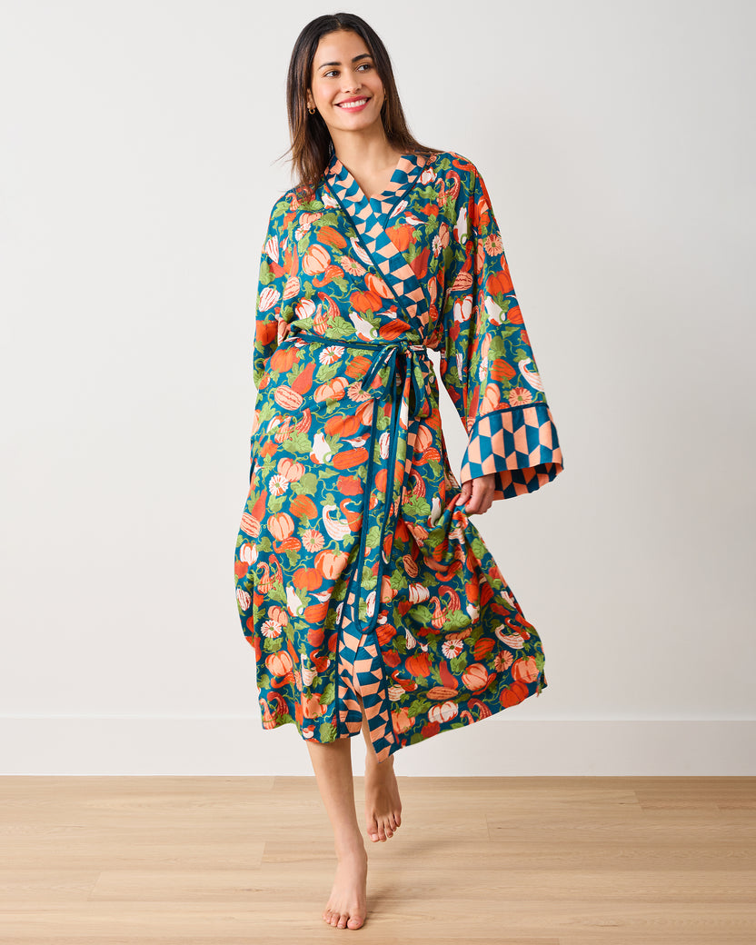 Pumpkin Patch - Eco Satin Robe - Midnight Harvest - Printfresh