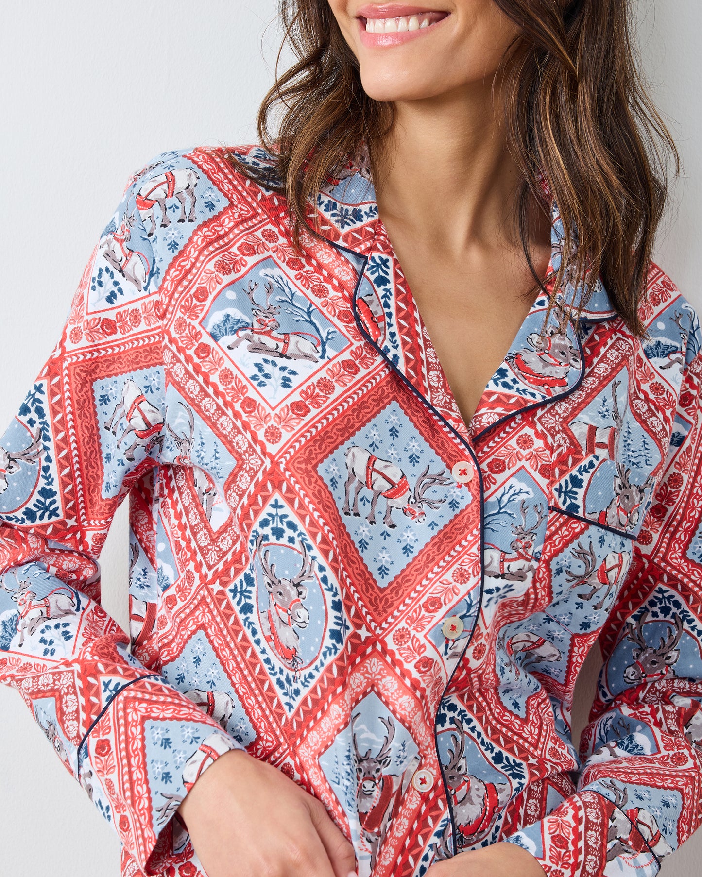 Reindeer Games - Lightweight Flannel Long PJ Set - Red Sleigh - Printfresh