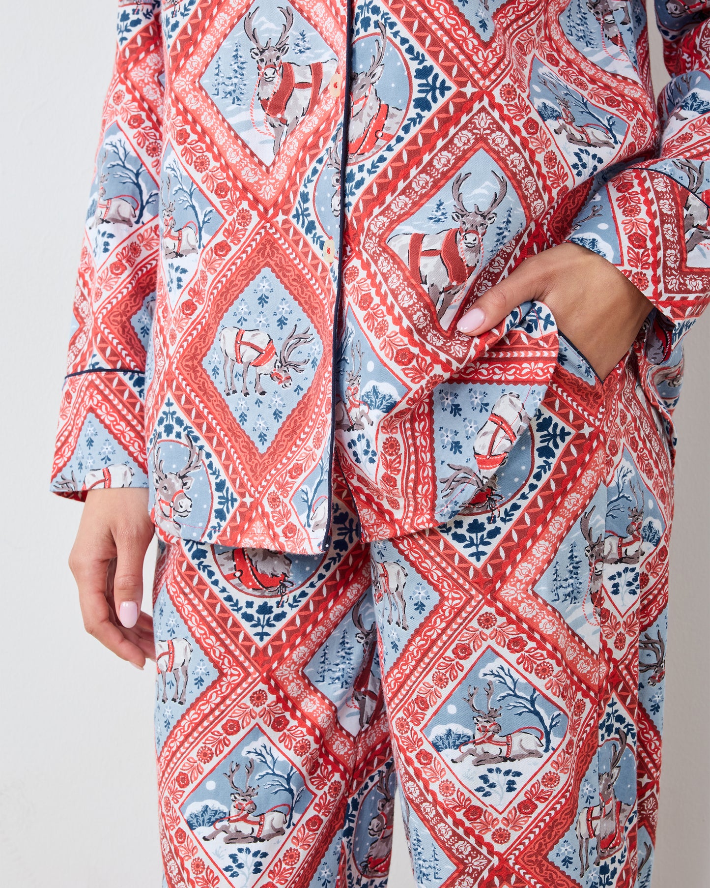 Reindeer Games - Lightweight Flannel Long PJ Set - Red Sleigh - Printfresh