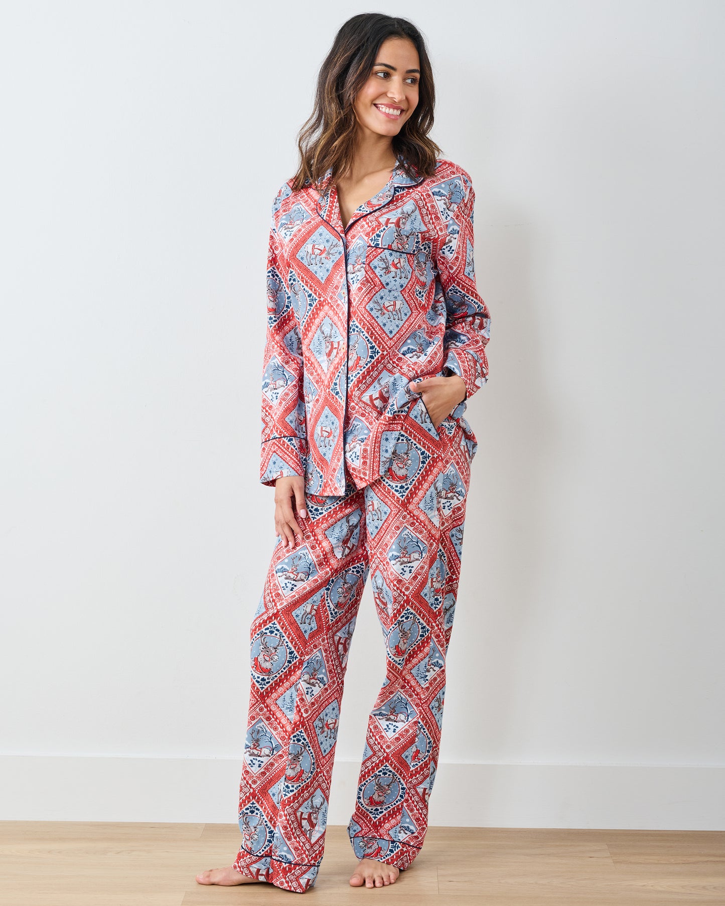 Reindeer Games - Lightweight Flannel Long PJ Set - Red Sleigh - Printfresh