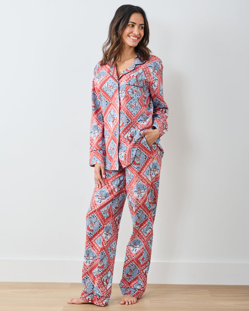 Reindeer Games - Lightweight Flannel Long PJ Set - Red Sleigh - Printfresh