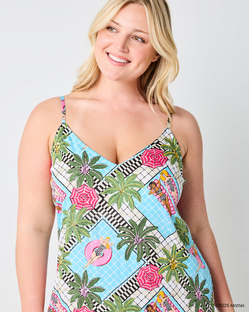 Barbie™ + Printfresh Retro Relaxation - Satin Chic To Sleep Shortie - Retro Blue - Printfresh