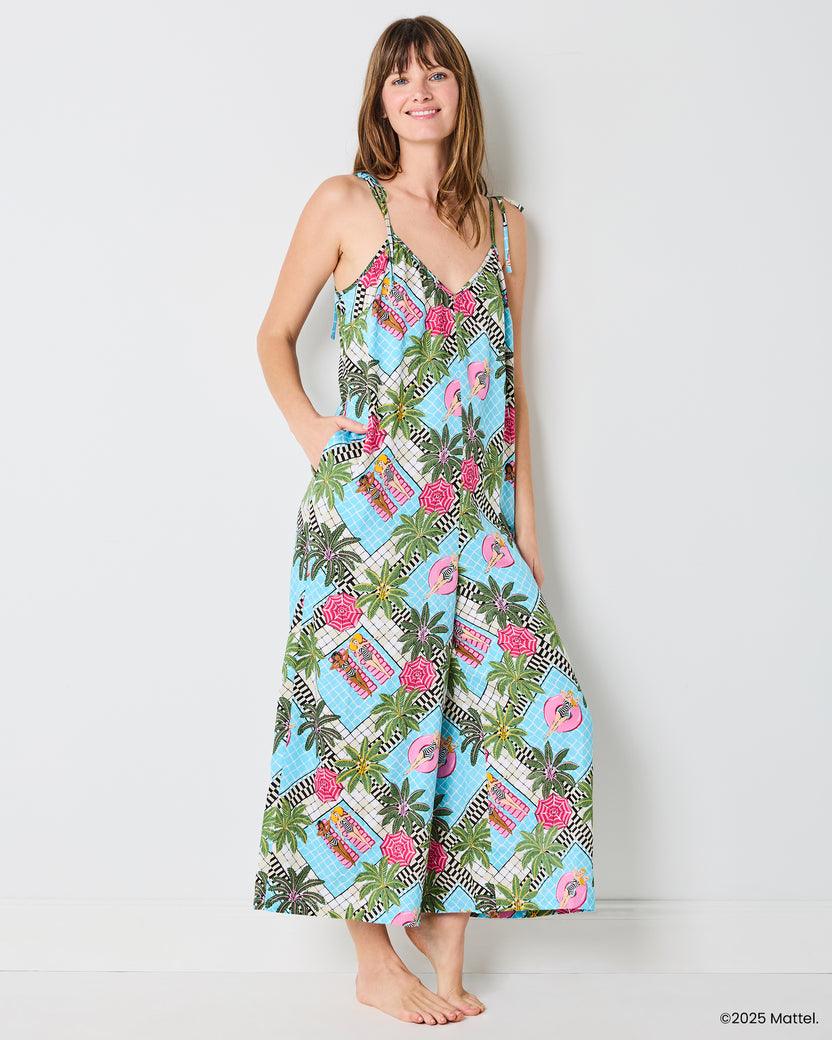 Barbie™ + Printfresh Retro Relaxation - Satin Jaipur Jumpsuit - Retro Blue - Printfresh