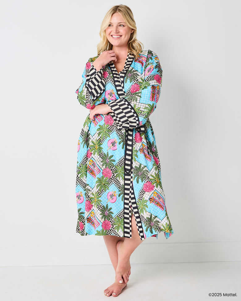 Barbie™ + Printfresh Retro Relaxation - Satin Robe - Retro Blue - Printfresh