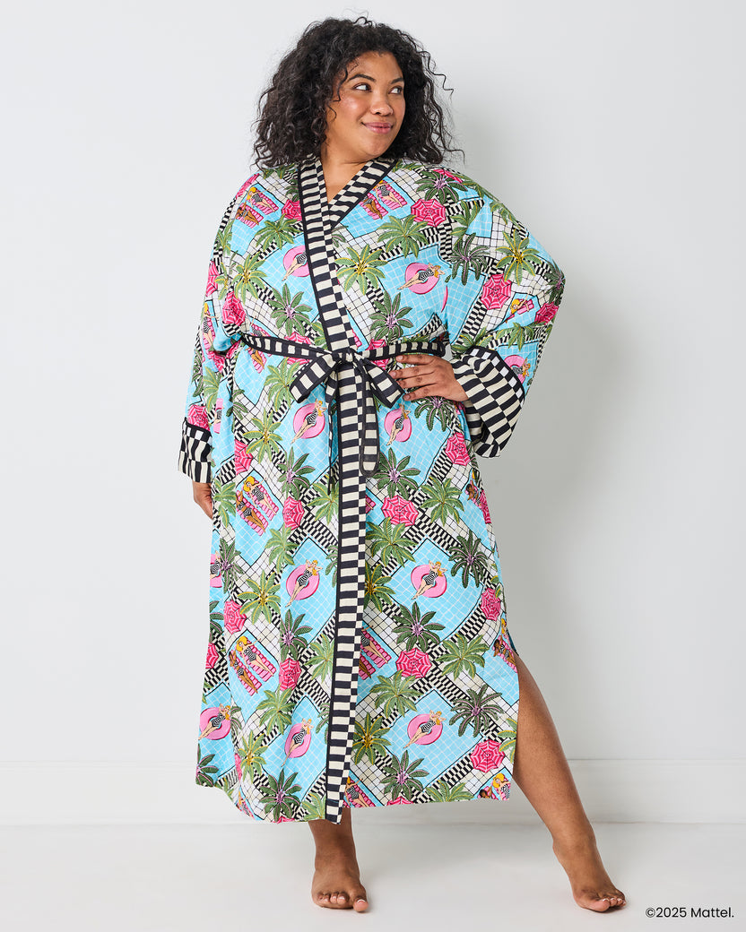 Barbie™ + Printfresh Retro Relaxation - Satin Robe - Retro Blue - Printfresh