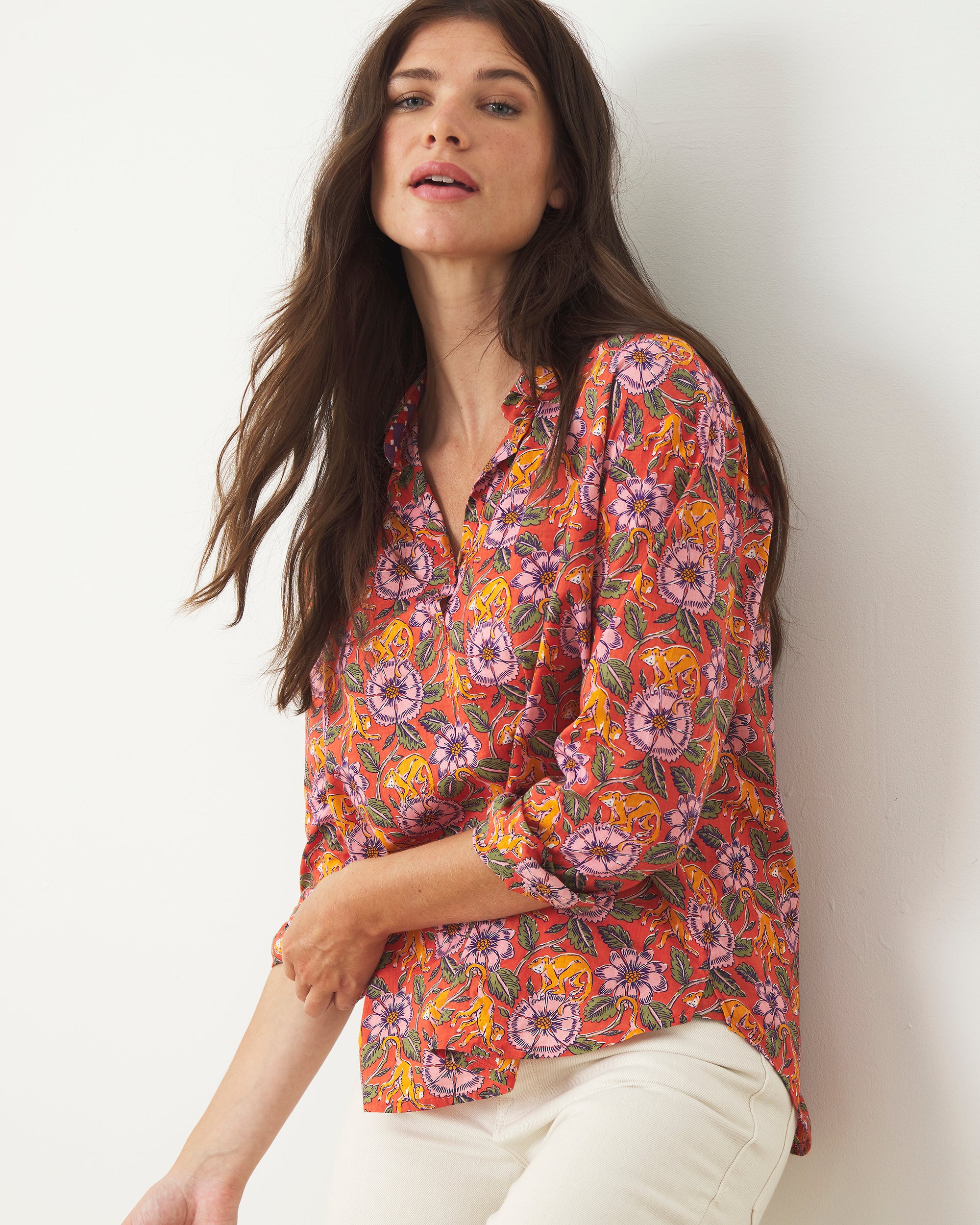 Leaps & Bounds - Keep It Casual Collared Blouse - Clay Pot - Printfresh