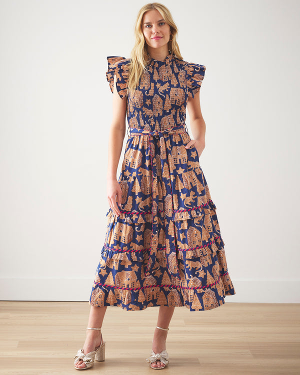 Gingerbread Party - Ready to Ruffle Dress - Classic Navy - Printfresh