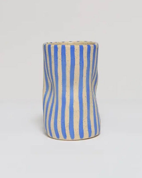 Blue Combo - Squished Striped Vase - Melville Ceramics - Printfresh