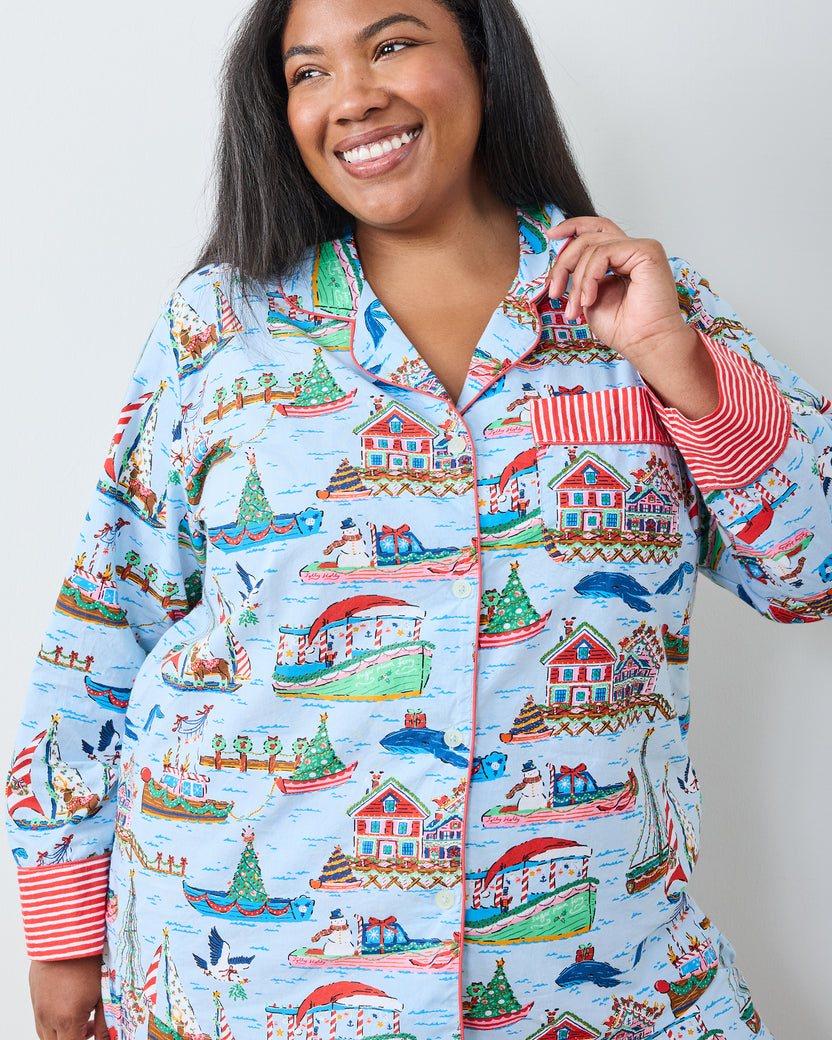 Sugar Plum Ferry - Tall Long PJ Set - Blue Sailboat - Printfresh