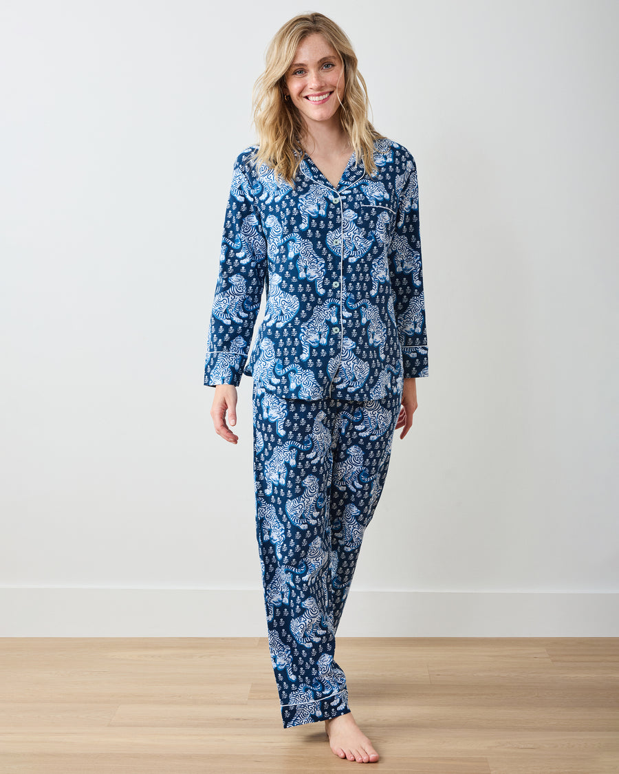Tiger Queen - Lightweight Flannel Long PJ Set - Indigo - Printfresh