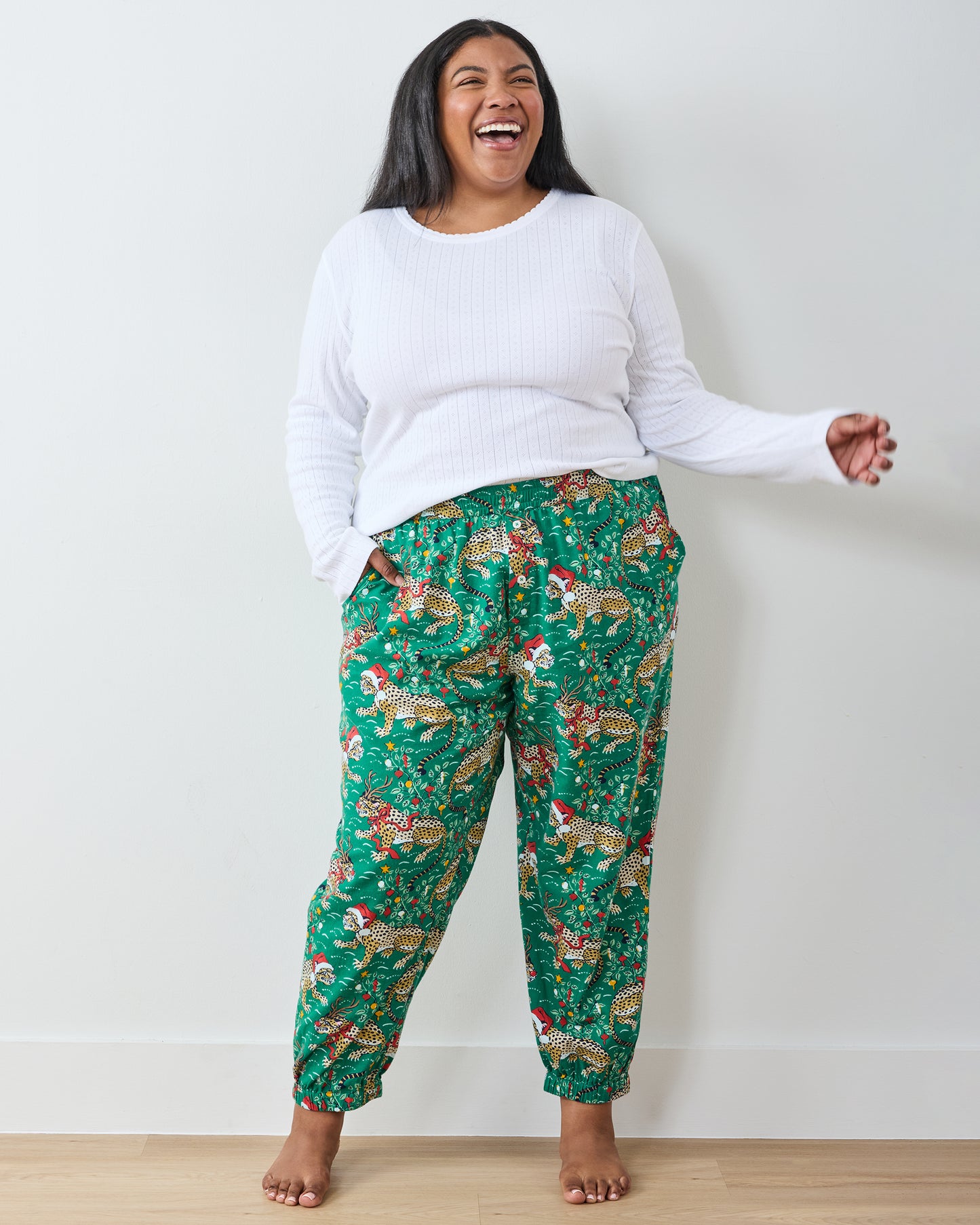Very Merry Bagheera - Lightweight Flannel Joggers - Mistletoe - Printfresh
