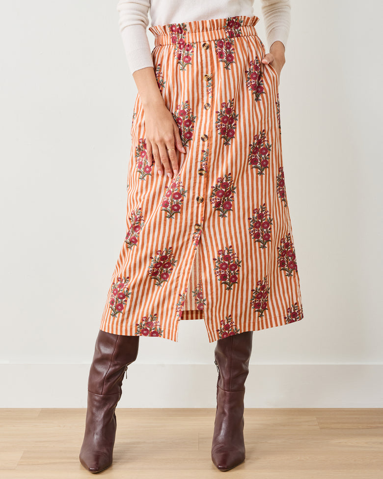 Wildflower Stripes - Emilia Skirt - Ivory Wine - Printfresh