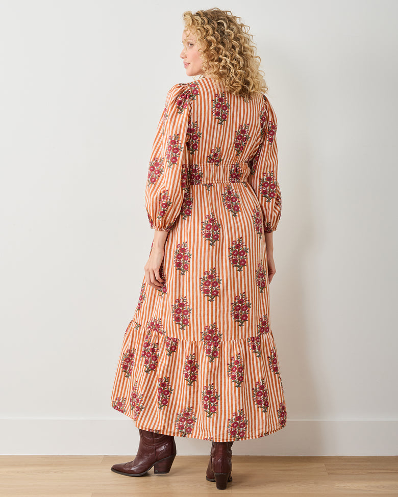 Wildflower Stripes - Ella Dress - Ivory Wine - Printfresh