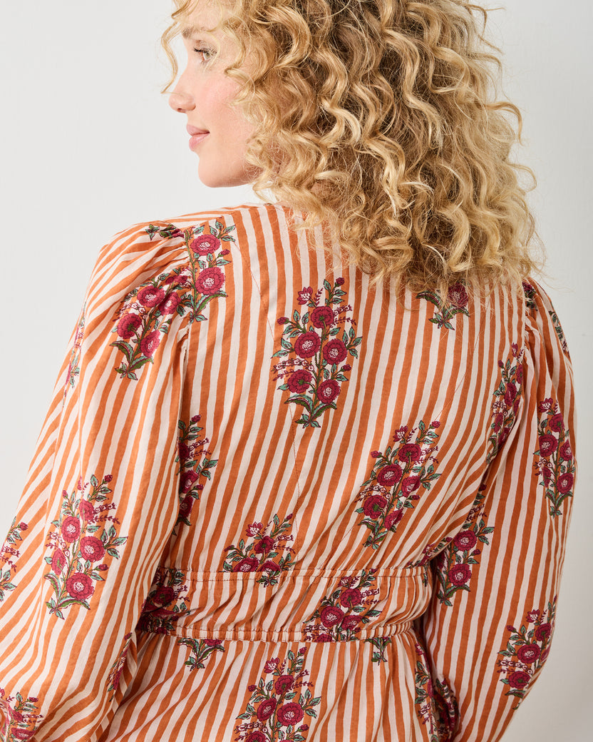 Wildflower Stripes - Ella Dress - Ivory Wine - Printfresh