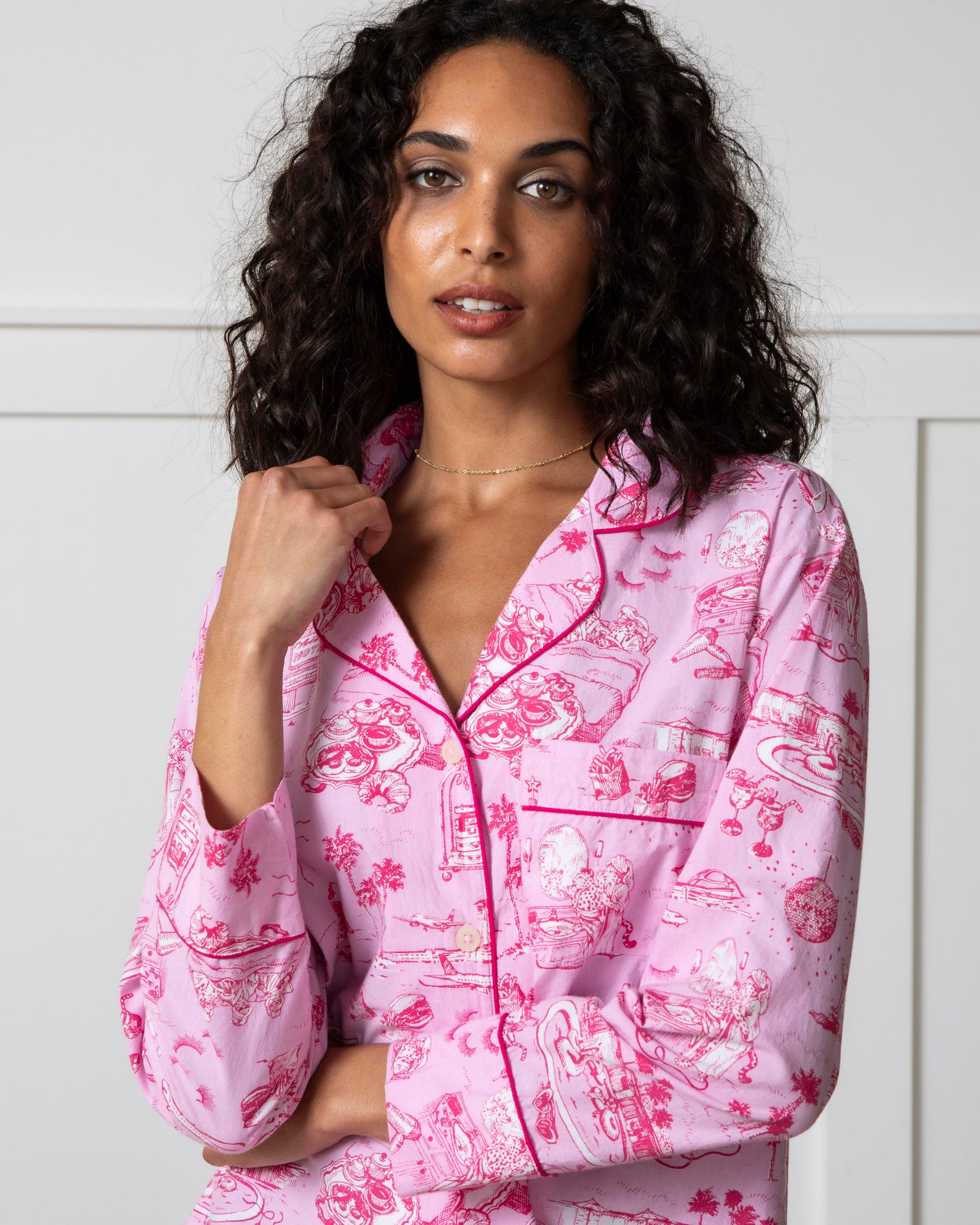 PF x Sean Taylor Girls' Trip Toile - Long PJ Set - Rose - Printfresh