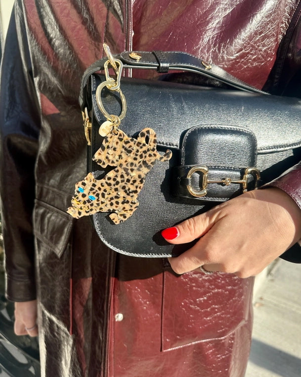Leopard Combo - Hand Painted Leopard Bag Charm + Keychain - Solar Eclipse - Printfresh
