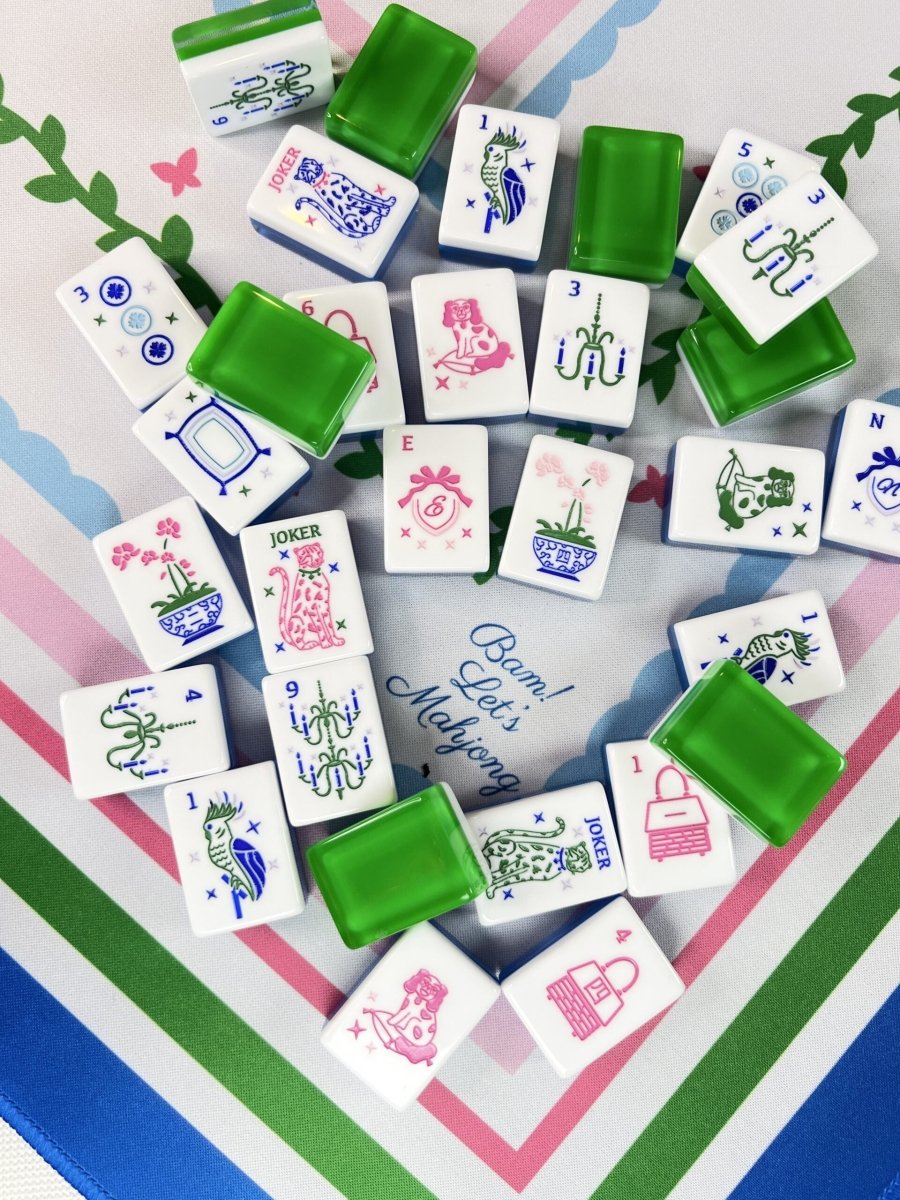 Grandmillennial Mahjong Tiles With Mat & Shufflers - Bam! Let's Mahjong - Printfresh