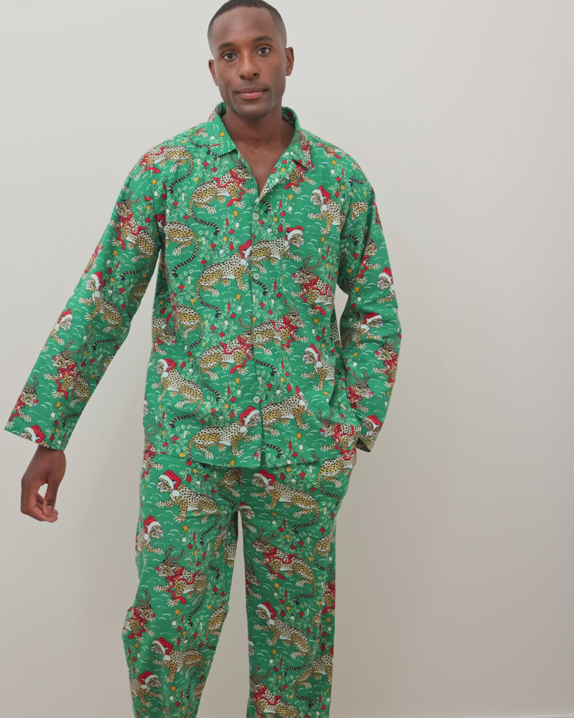 Very Merry Bagheera - Men's Lightweight Flannel Long PJ Set - Mistletoe